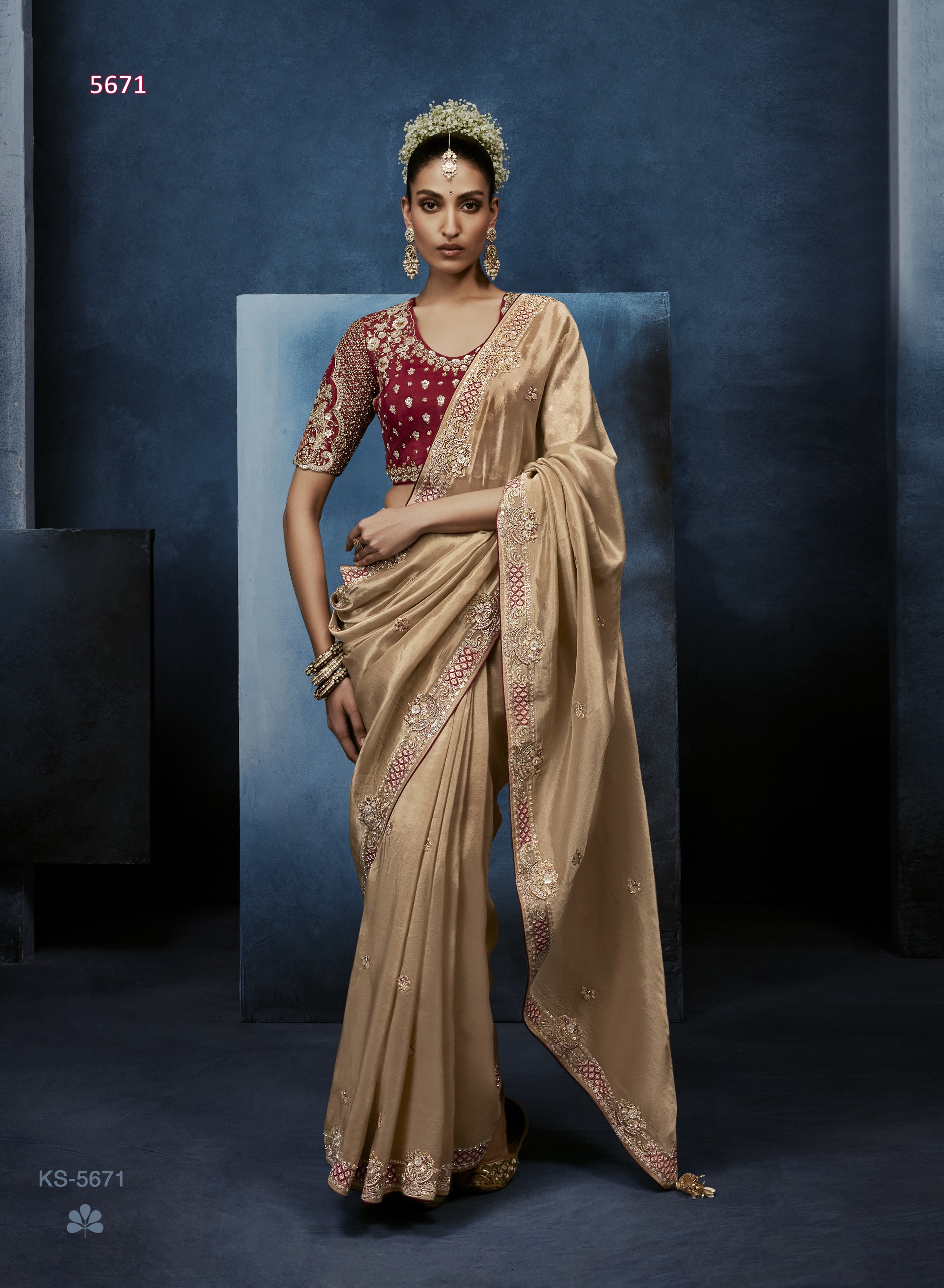 Tissue Base Saree with Rich Zardozi Embroidery and Blouse Designer Saree